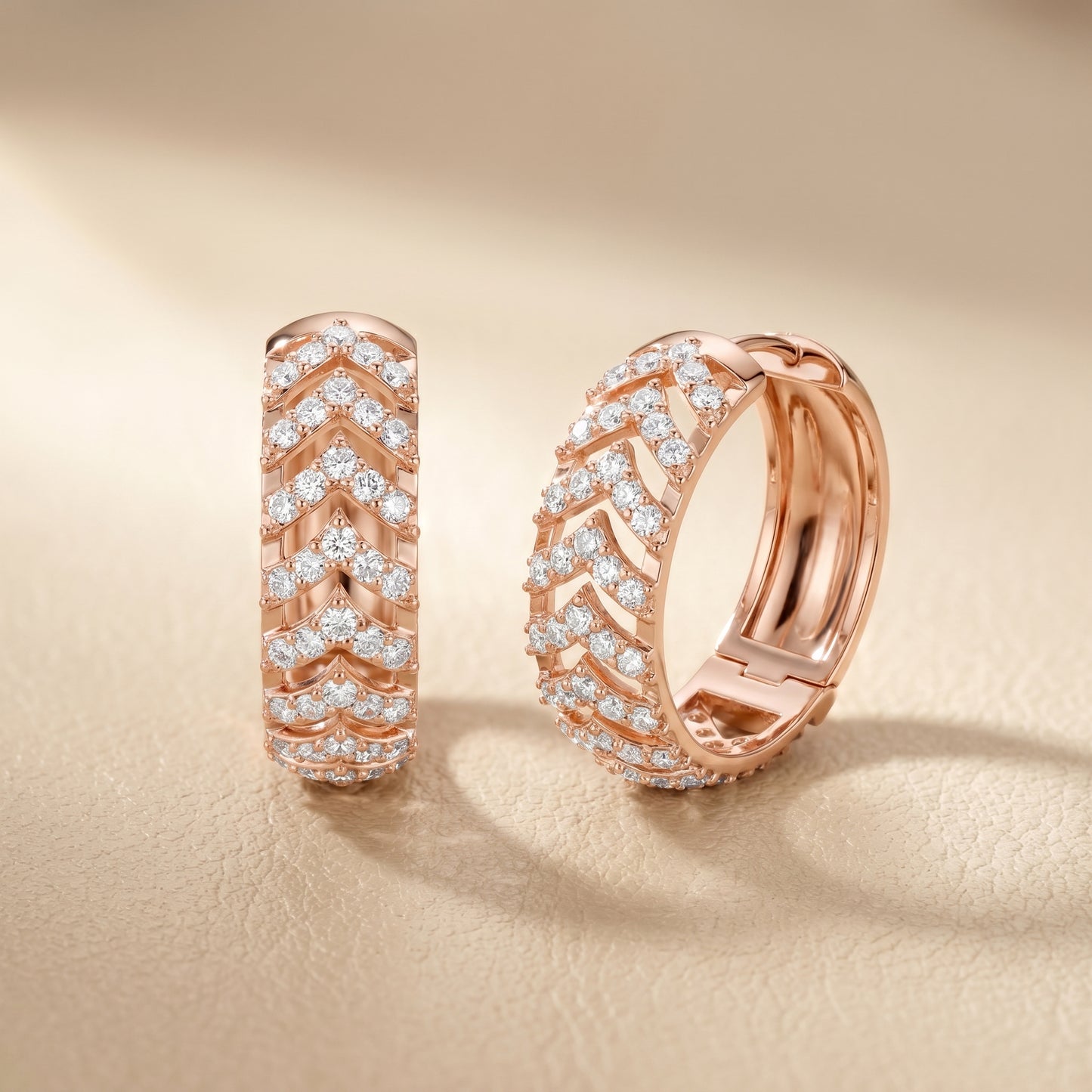 Round Cut Lab Grown Diamond Hoop Earrings in Rose Gold