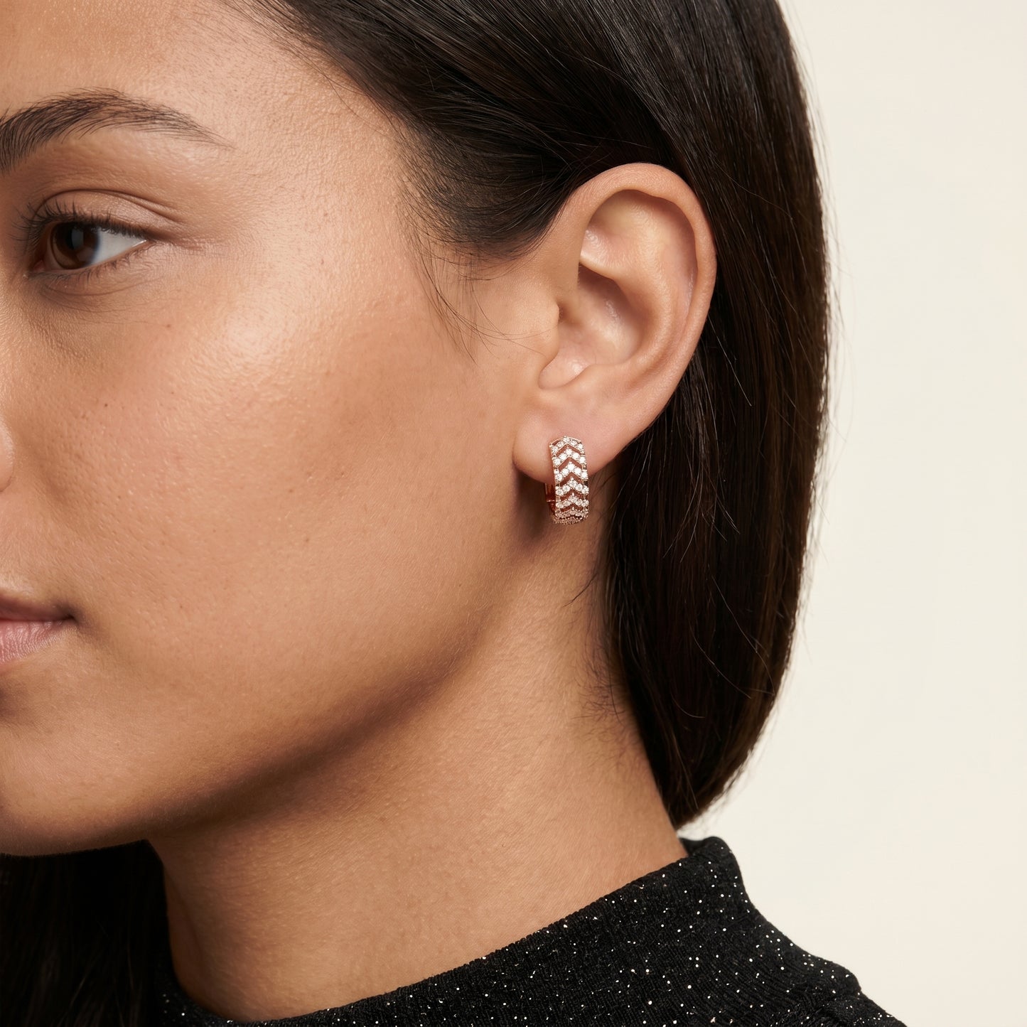 Round Cut Lab Grown Diamond Hoop Earrings in Rose Gold