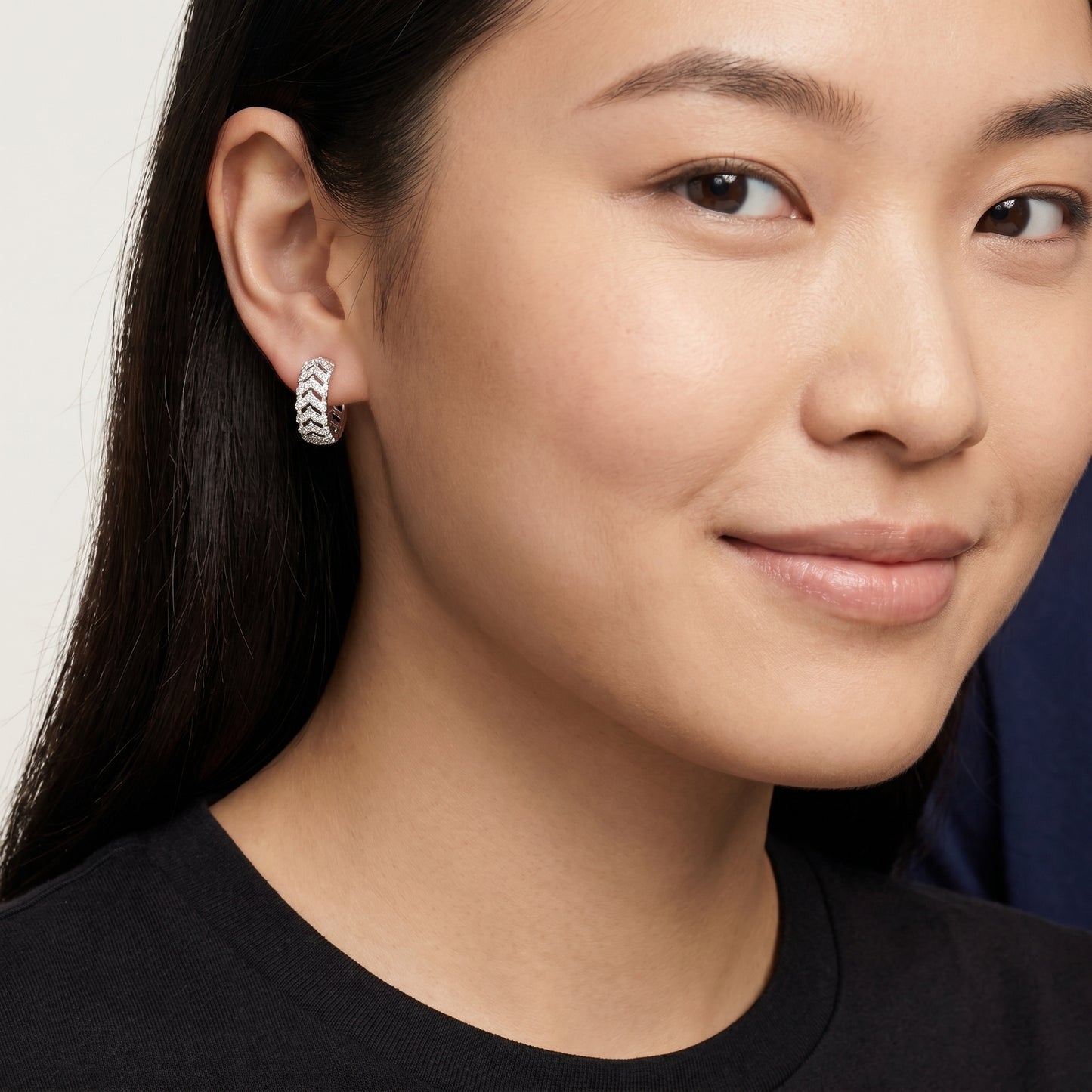 Round Cut Lab Grown Diamond Hoop Earrings in White Gold