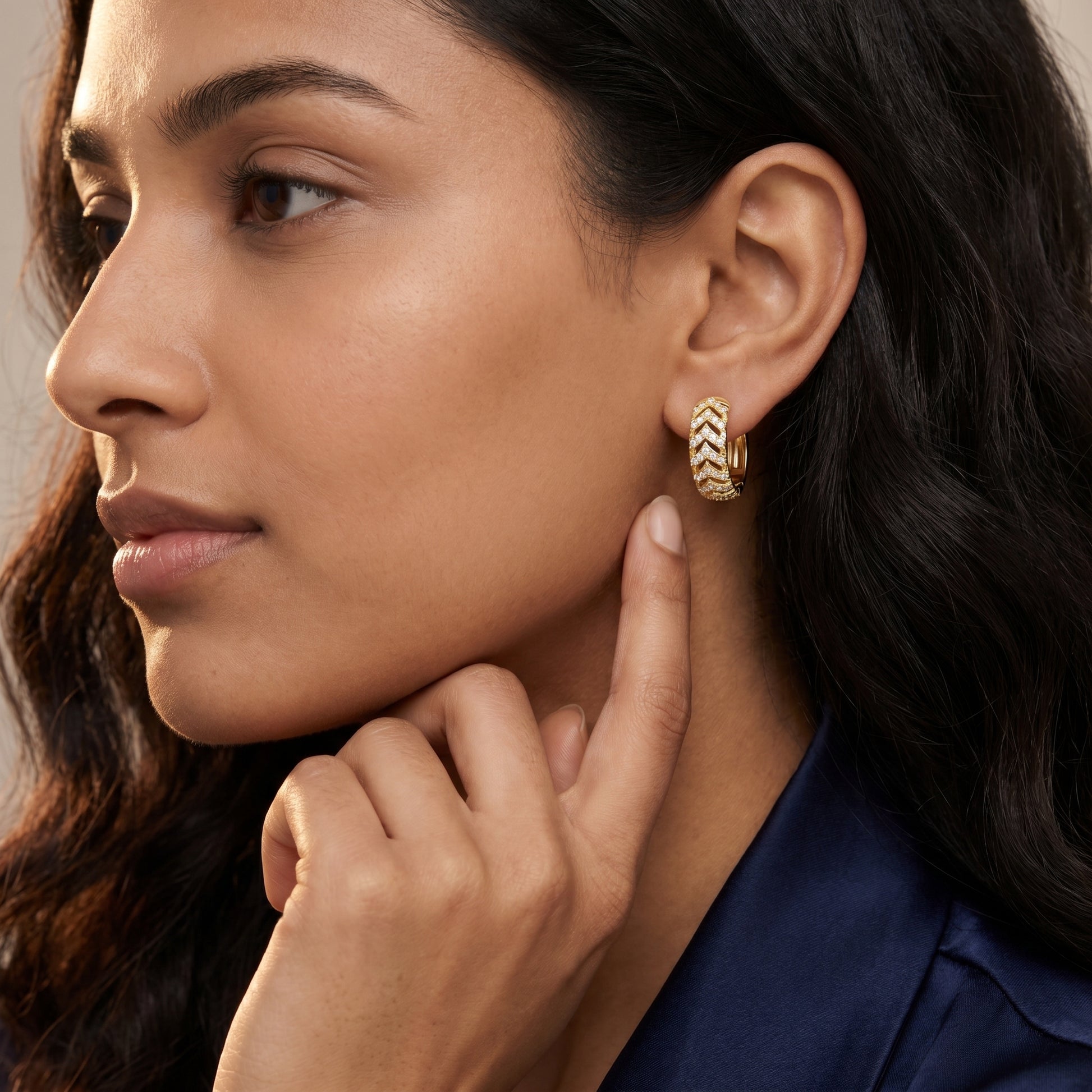 Round Cut Lab Grown Diamond Hoop Earrings in Yellow Gold