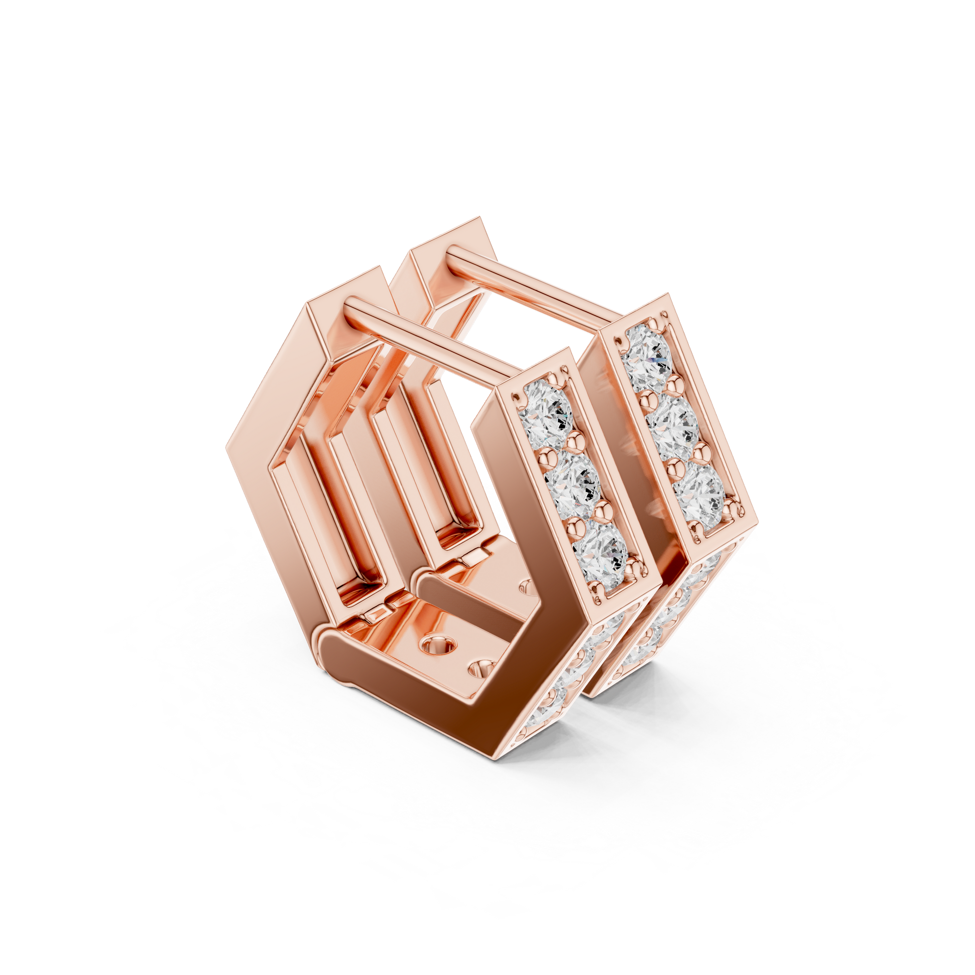 Round Cut Lab Grown Diamond Hoop Earrings in Rose Gold