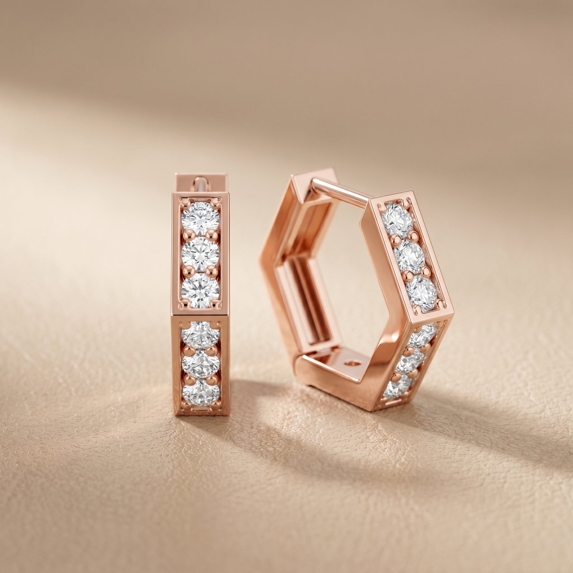 Round Cut Lab Grown Diamond Hoop Earrings in Rose Gold