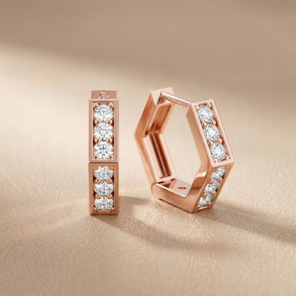 Round Cut Lab Grown Diamond Hoop Earrings in Rose Gold