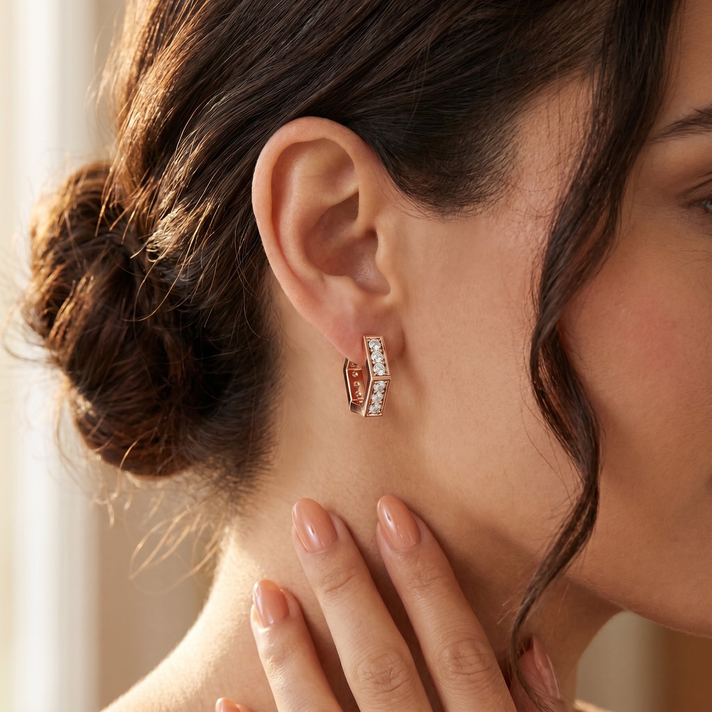 Round Cut Lab Grown Diamond Hoop Earrings in Rose Gold