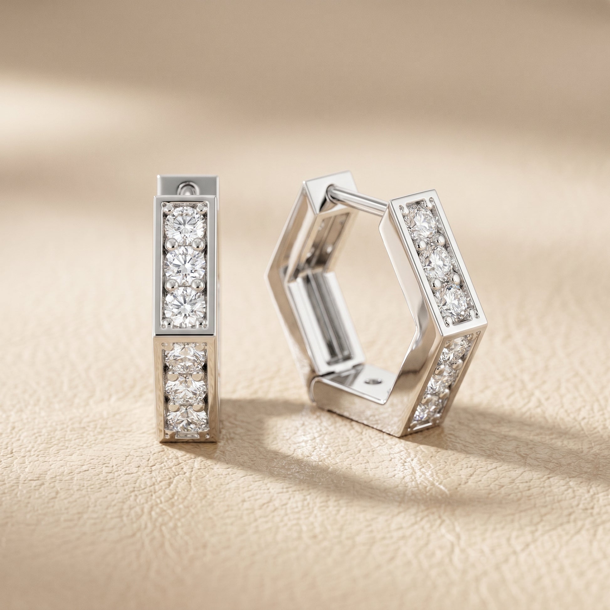 Round Cut Lab Grown Diamond Hoop Earrings in White Gold