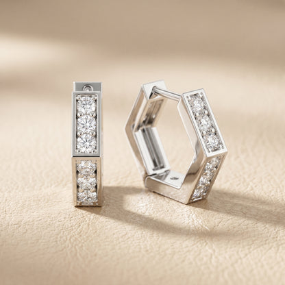 Round Cut Lab Grown Diamond Hoop Earrings in Platinum