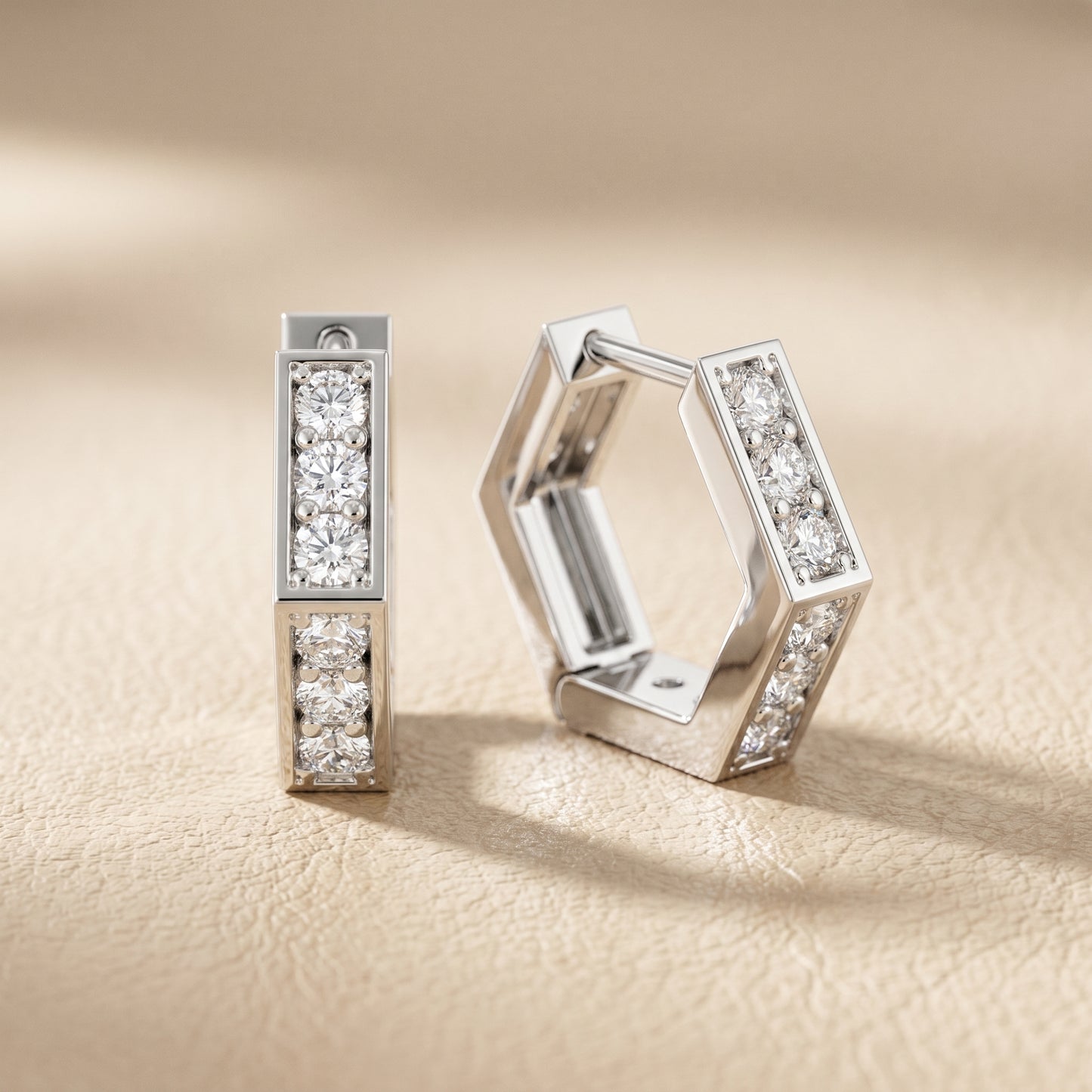 Round Cut Lab Grown Diamond Hoop Earrings in Silver