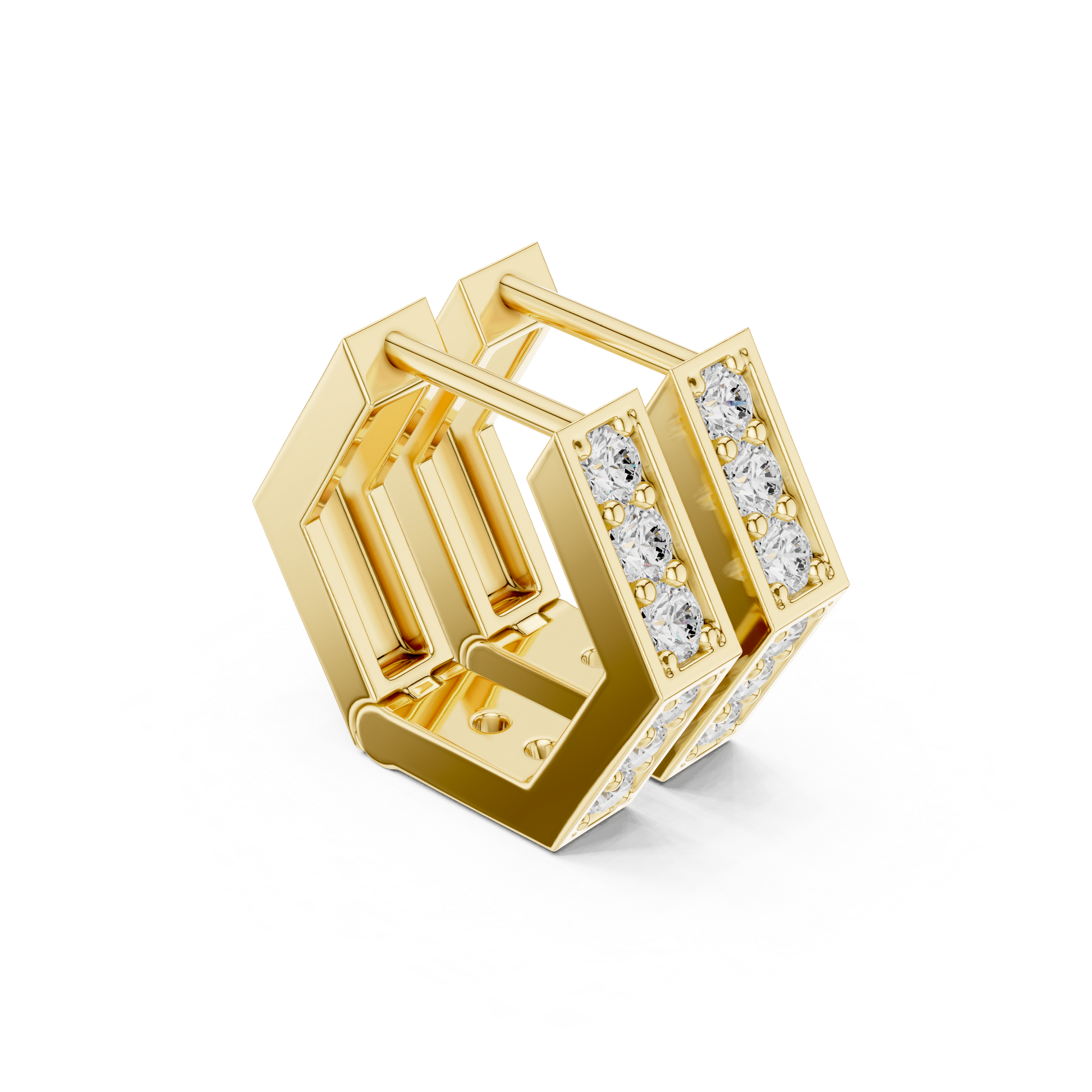 Round Cut Lab Grown Diamond Hoop Earrings in Yellow Gold