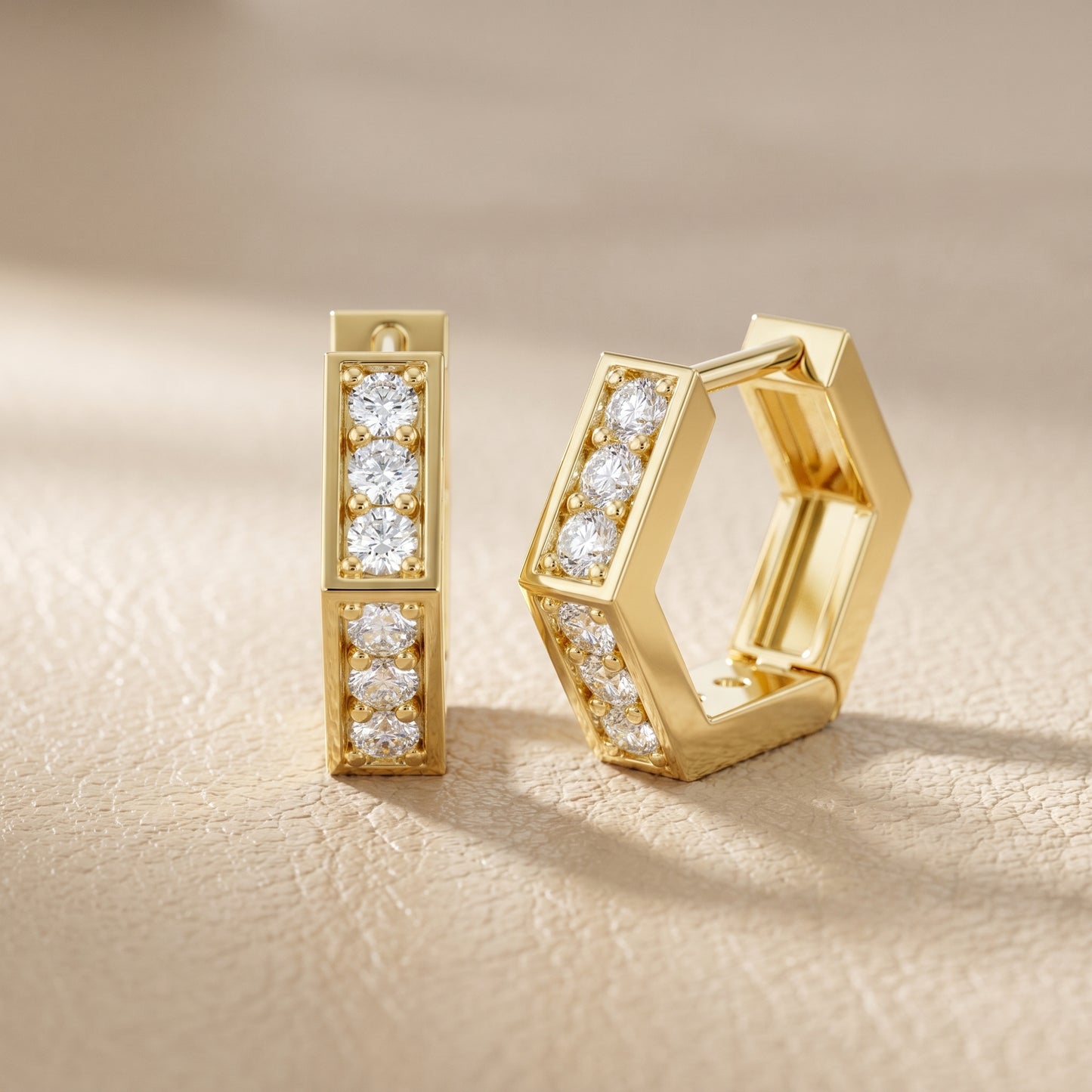 Round Cut Lab Grown Diamond Hoop Earrings in Yellow Gold