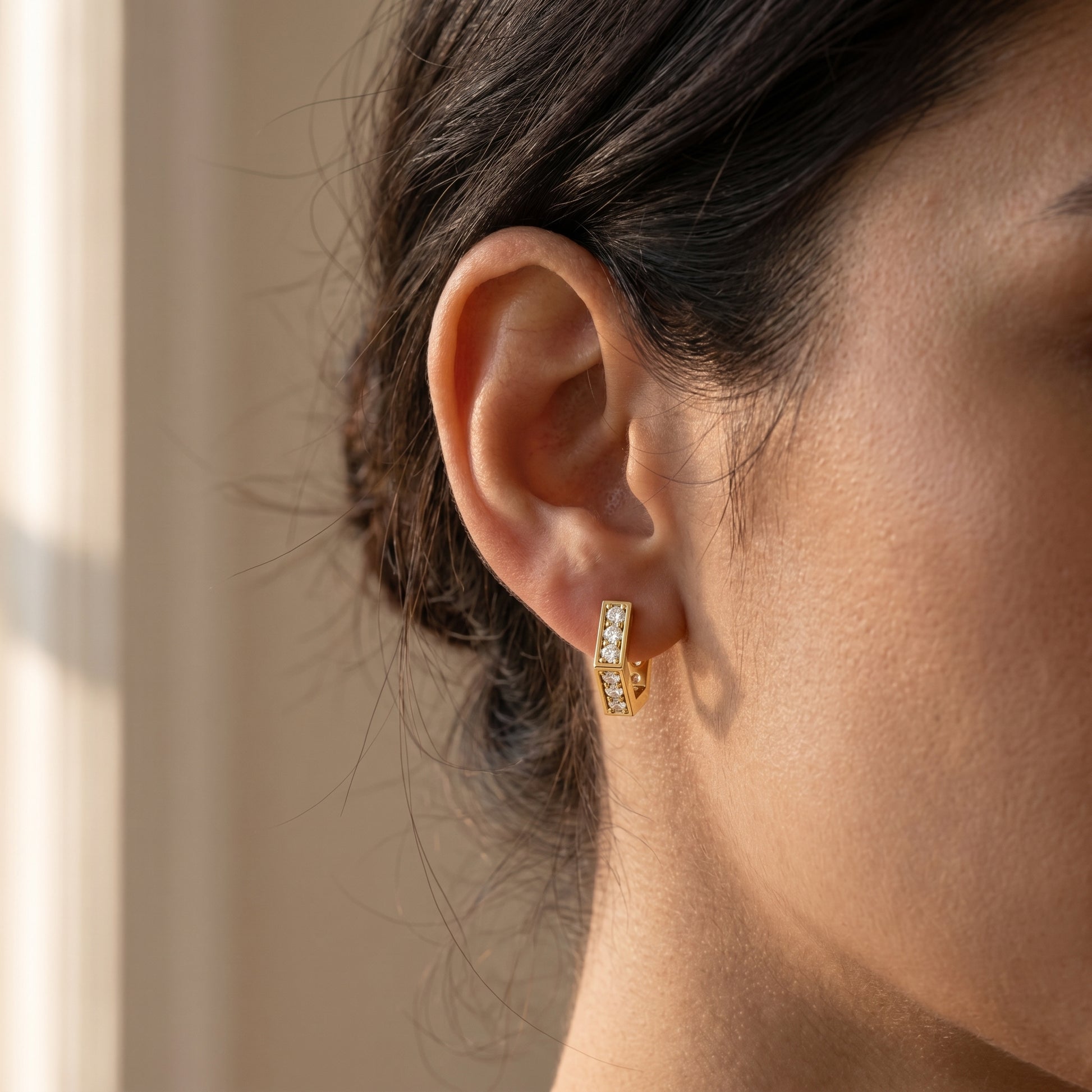 Round Cut Lab Grown Diamond Hoop Earrings in Yellow Gold