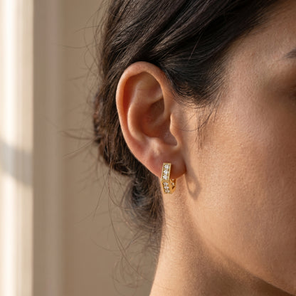 Round Cut Lab Grown Diamond Hoop Earrings in Yellow Gold