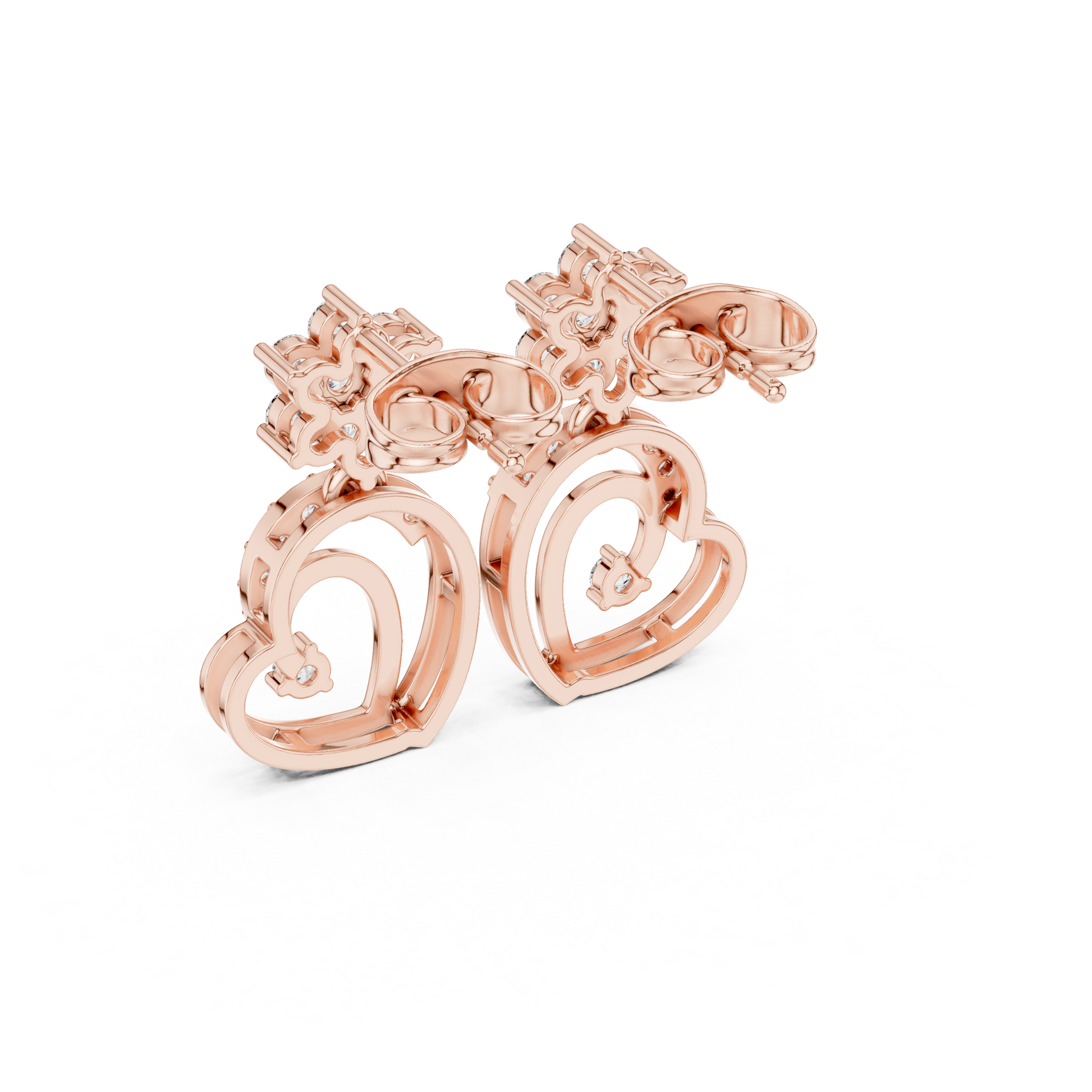 Round Cut Lab Grown Diamond Drop Earrings in Rose Gold