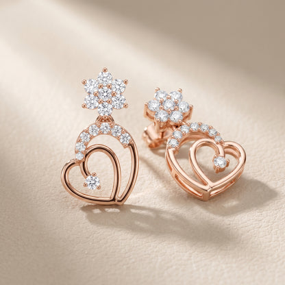 Round Cut Lab Grown Diamond Drop Earrings in Rose Gold