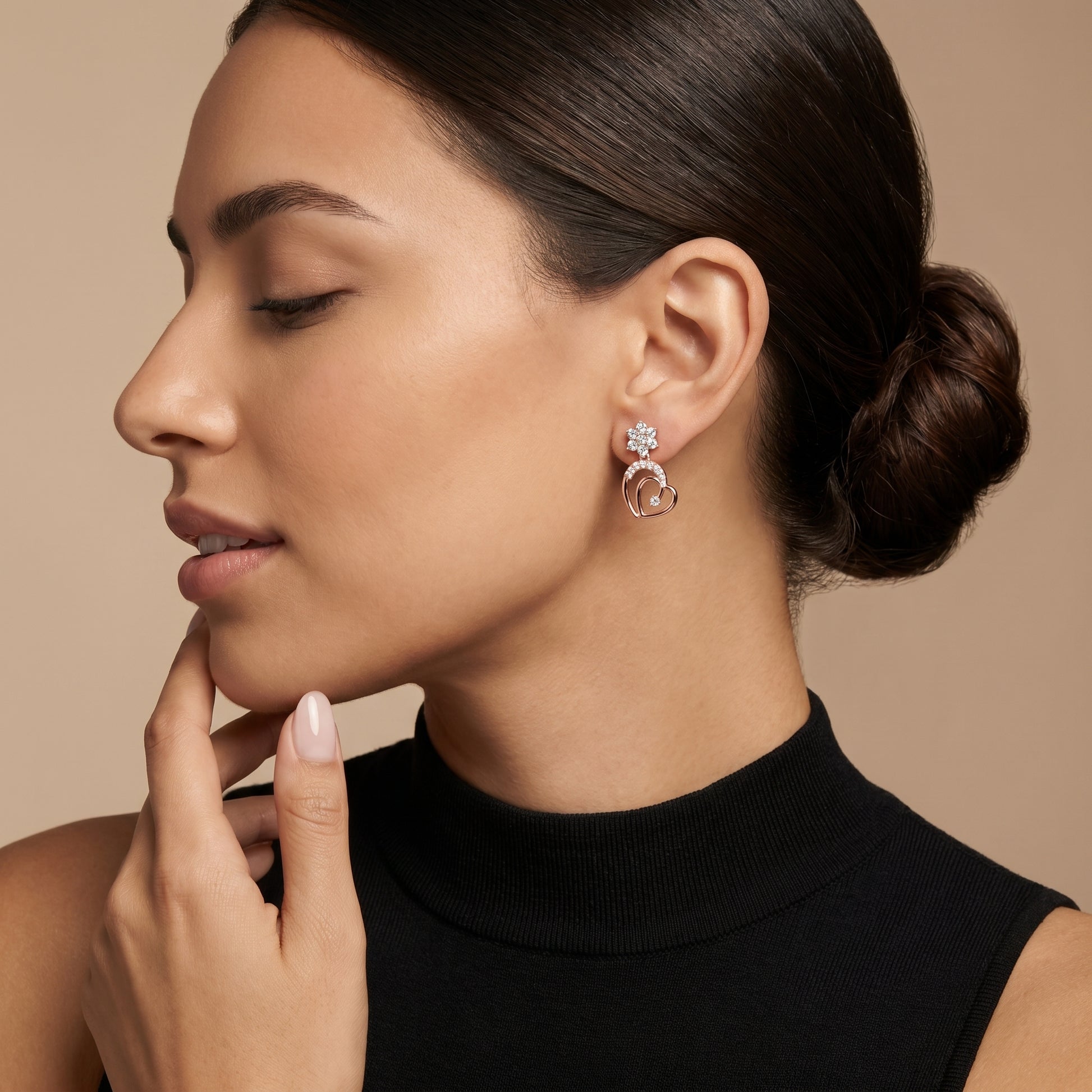 Round Cut Lab Grown Diamond Drop Earrings in Rose Gold