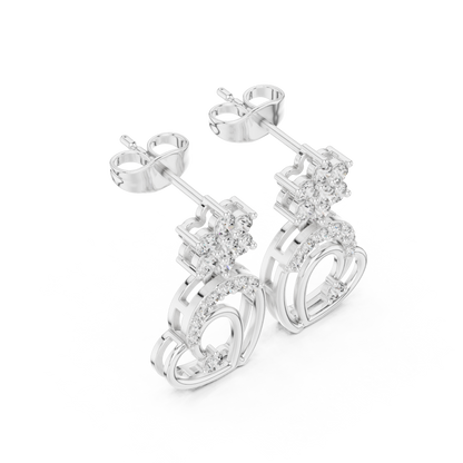 Round Cut Lab Grown Diamond Drop Earrings in White Gold