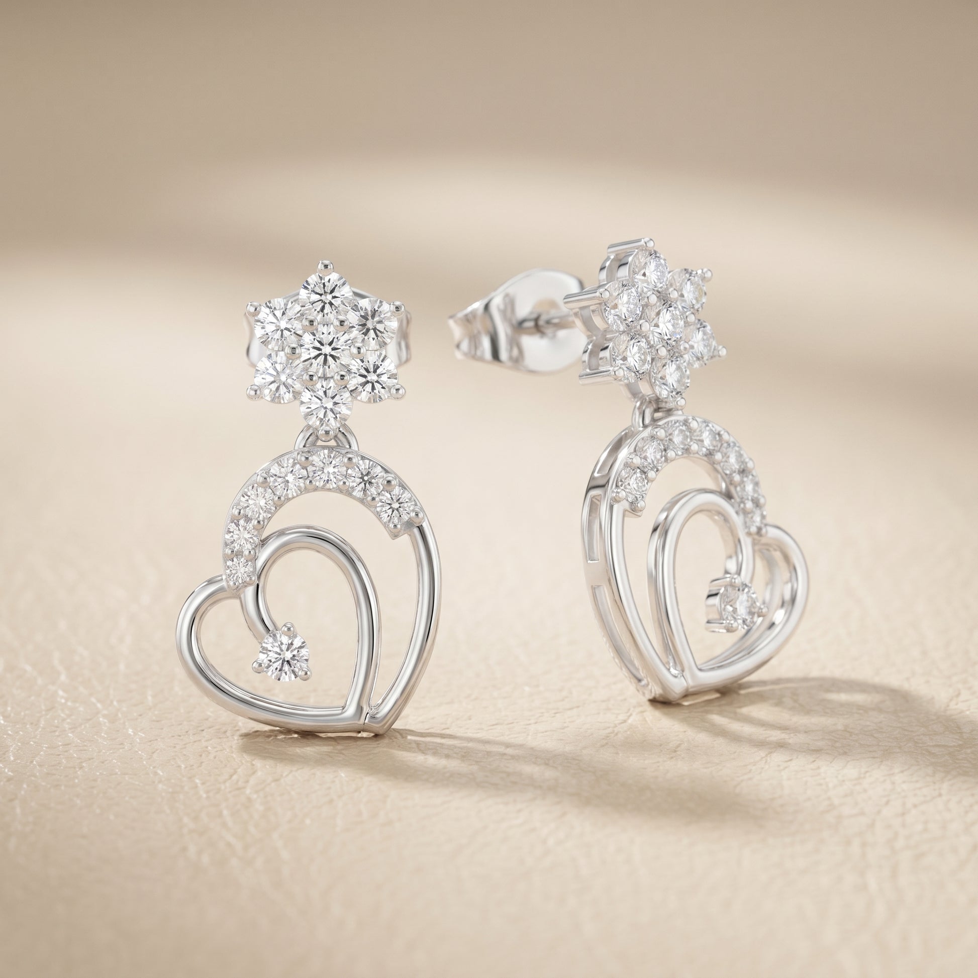 Round Cut Lab Grown Diamond Drop Earrings in Silver