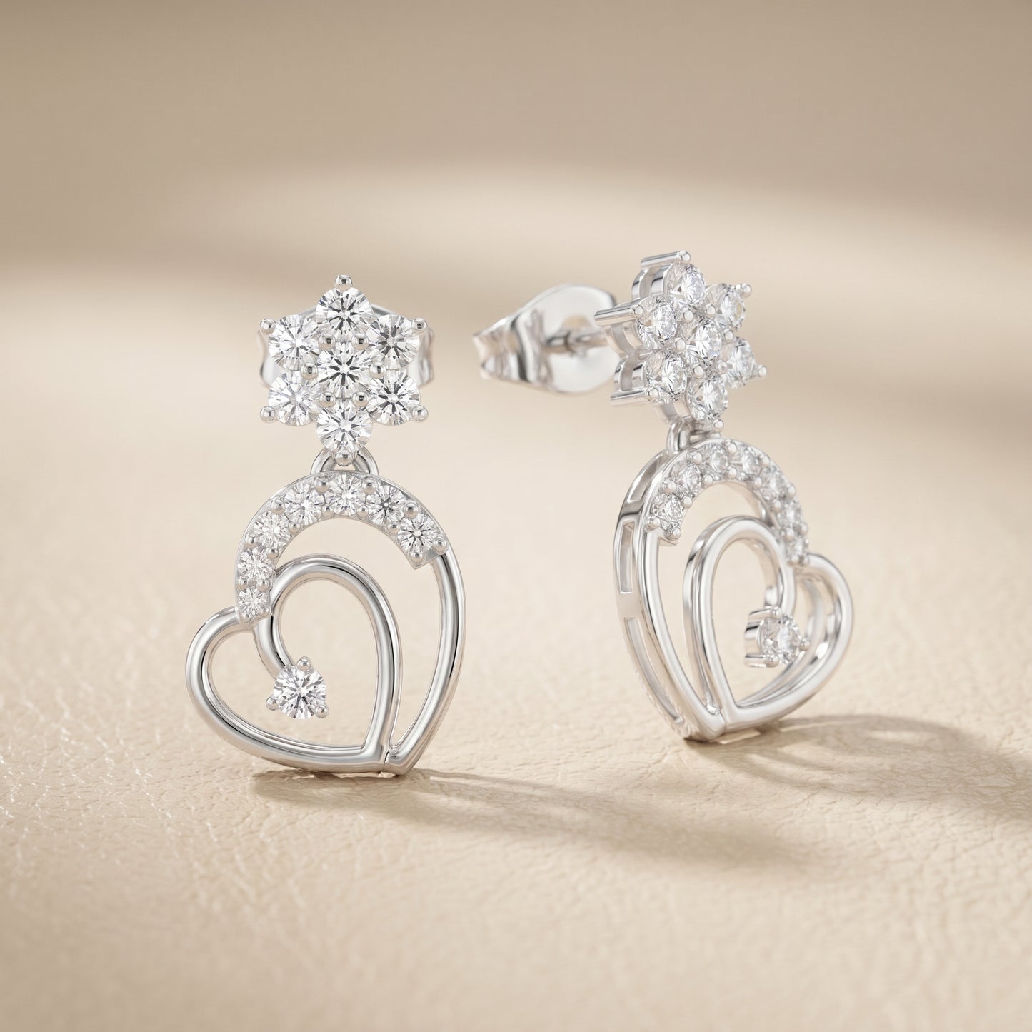 Round Cut Lab Grown Diamond Drop Earrings in Platinum