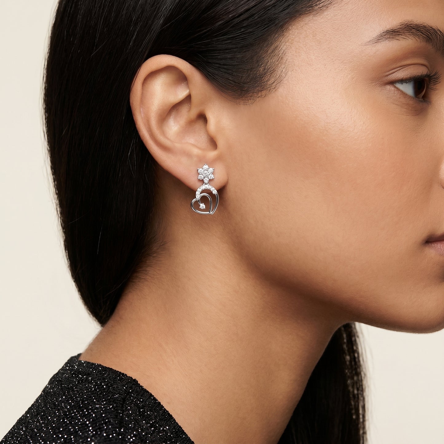 Round Cut Lab Grown Diamond Drop Earrings in Platinum