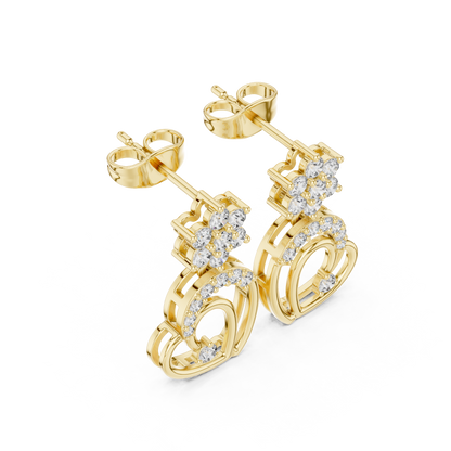 Round Cut Lab Grown Diamond Drop Earrings in Yellow Gold