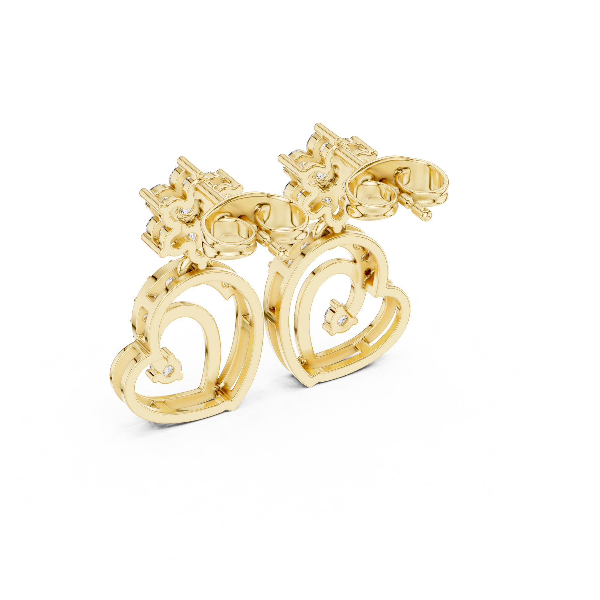 Round Cut Lab Grown Diamond Drop Earrings in Yellow Gold