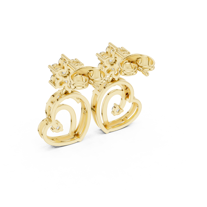 Round Cut Lab Grown Diamond Drop Earrings in Yellow Gold