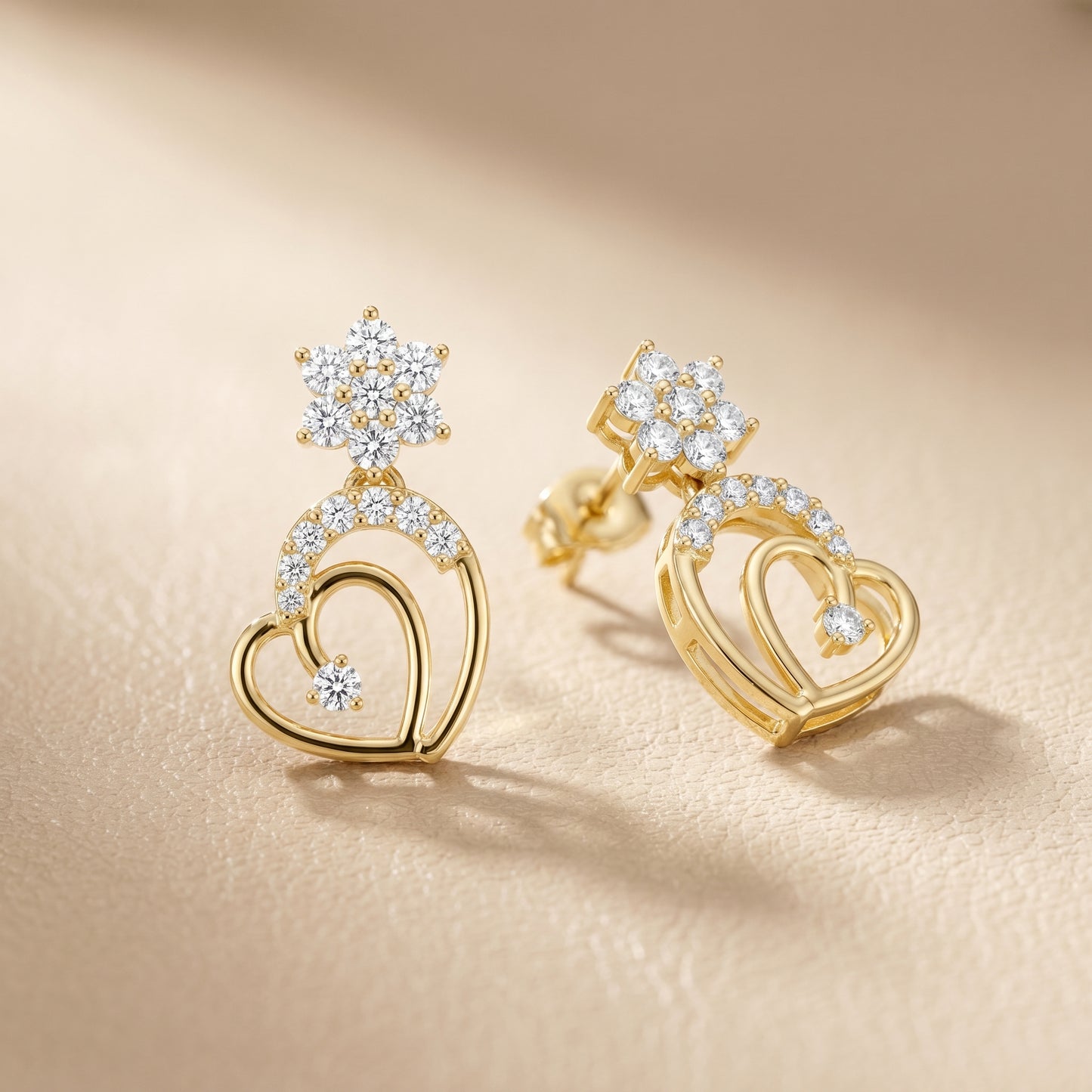 Round Cut Lab Grown Diamond Drop Earrings in Yellow Gold