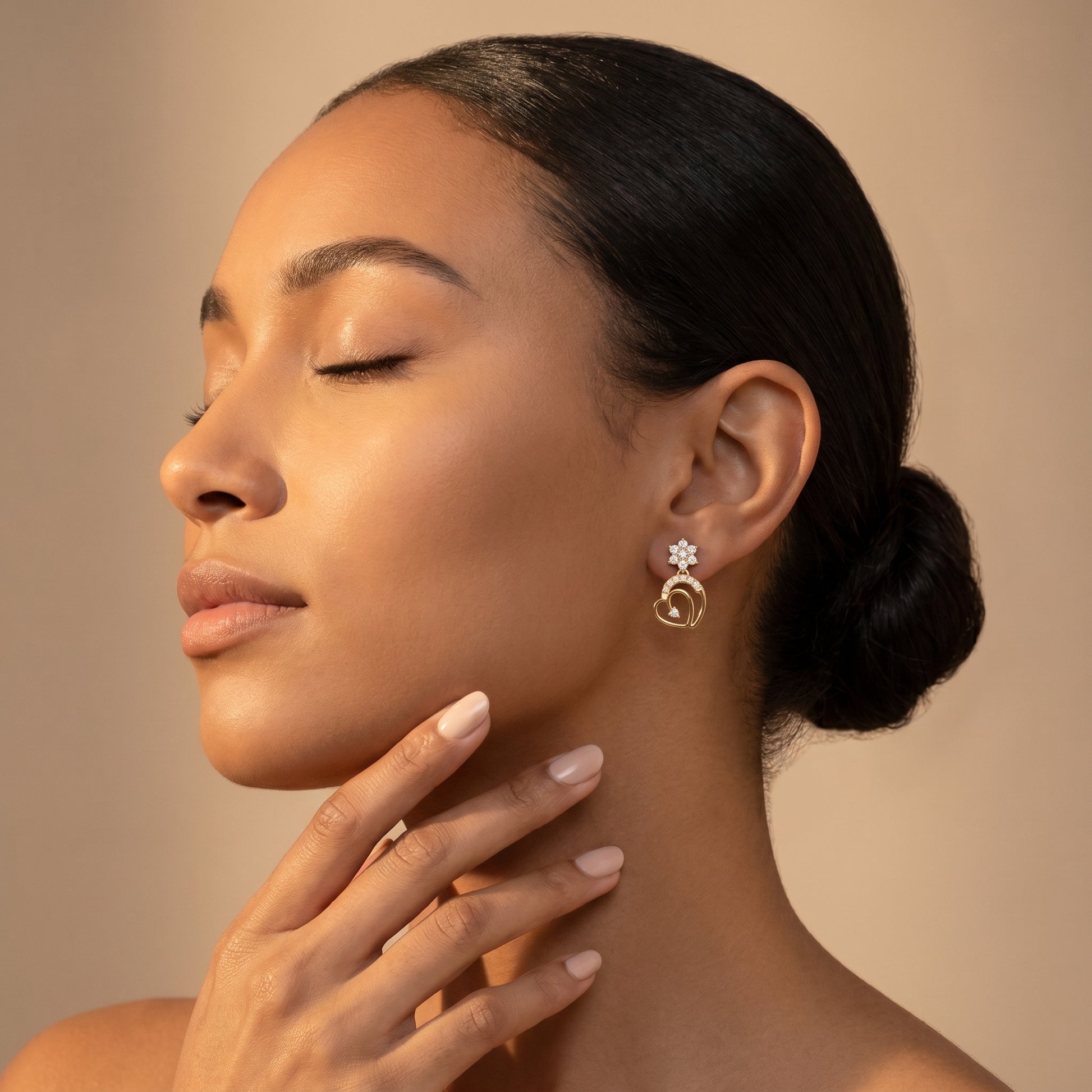 Round Cut Lab Grown Diamond Drop Earrings in Yellow Gold