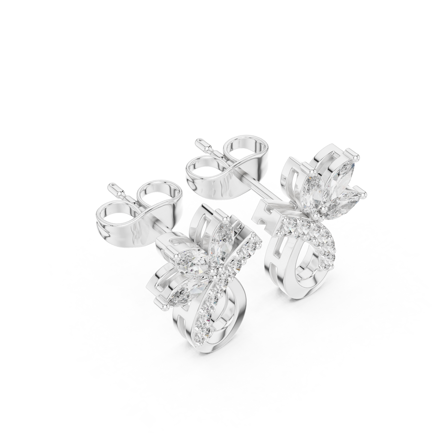 Marquise Round Cut Lab Grown Diamond Stud Earrings in White Gold
