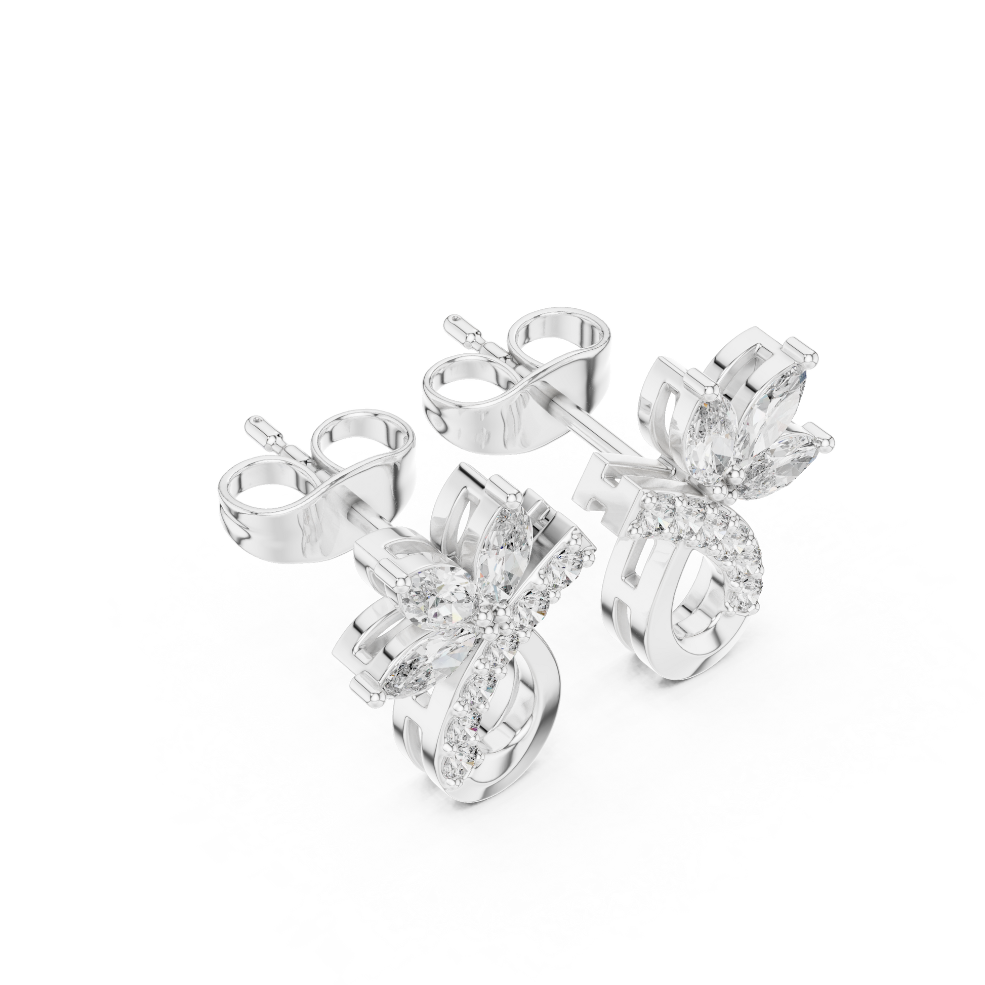 Marquise Round Cut Lab Grown Diamond Stud Earrings in White Gold
