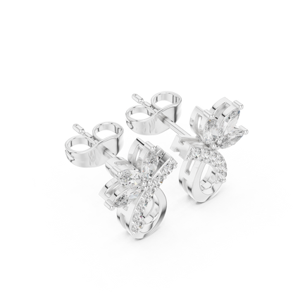 Marquise Round Cut Lab Grown Diamond Stud Earrings in Silver
