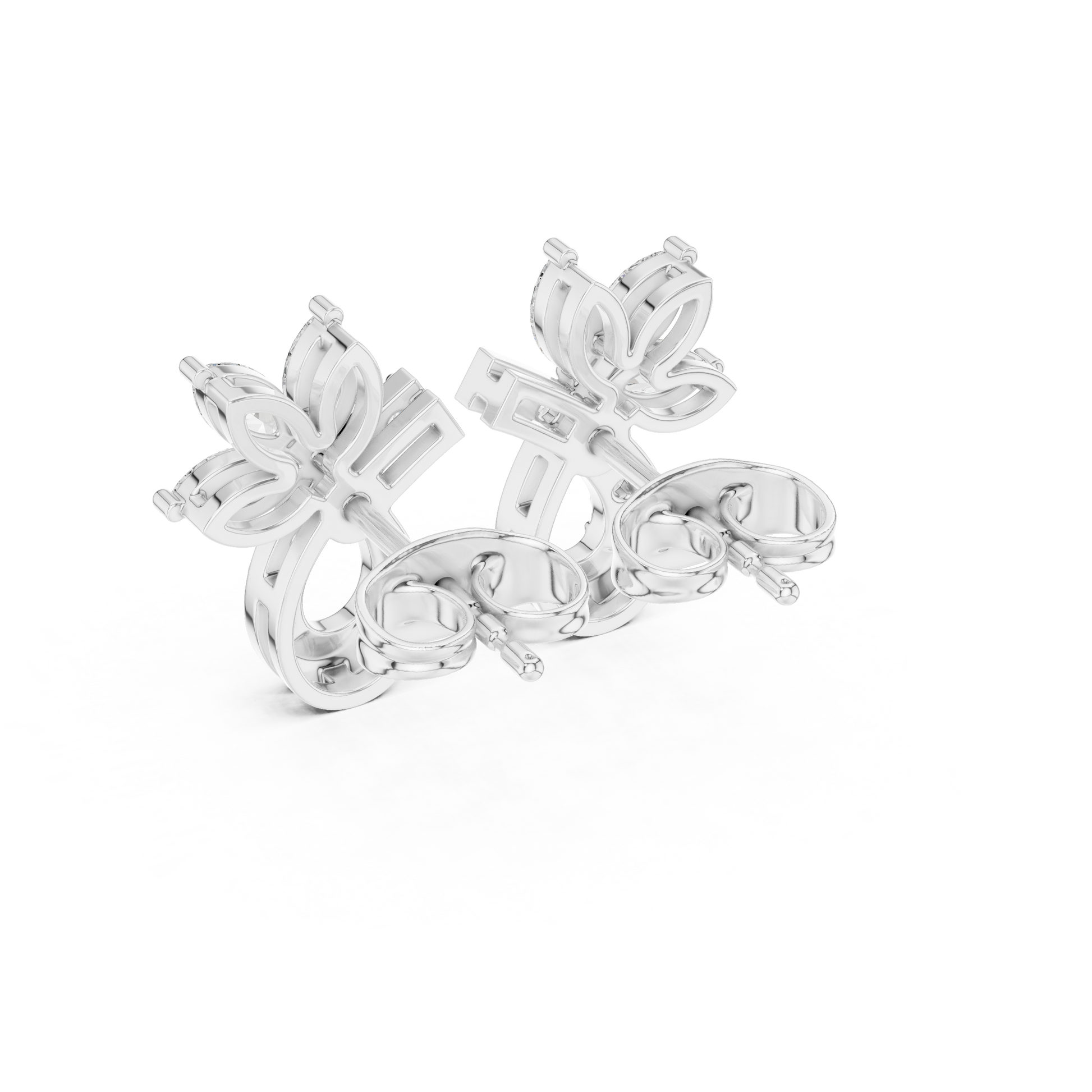 Marquise Round Cut Lab Grown Diamond Stud Earrings in White Gold