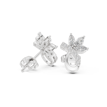 Marquise Round Cut Lab Grown Diamond Stud Earrings in Platinum