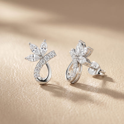 Marquise Round Cut Lab Grown Diamond Stud Earrings in Platinum