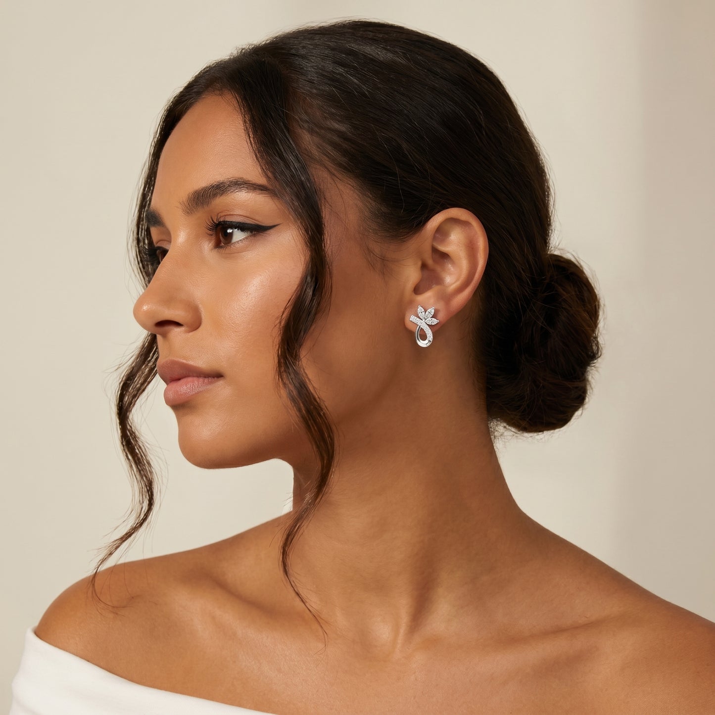 Marquise Round Cut Lab Grown Diamond Stud Earrings in White Gold