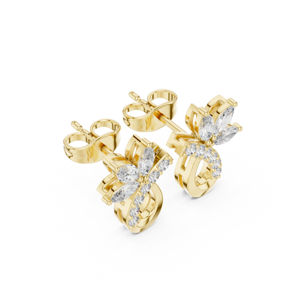 Marquise Round Cut Lab Grown Diamond Stud Earrings in Yellow Gold