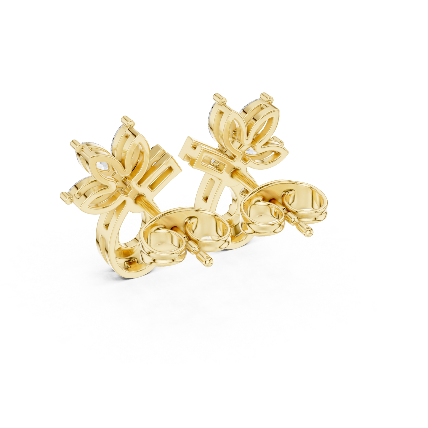 Marquise Round Cut Lab Grown Diamond Stud Earrings in Yellow Gold