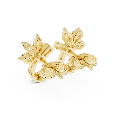 Marquise Round Cut Lab Grown Diamond Stud Earrings in Yellow Gold