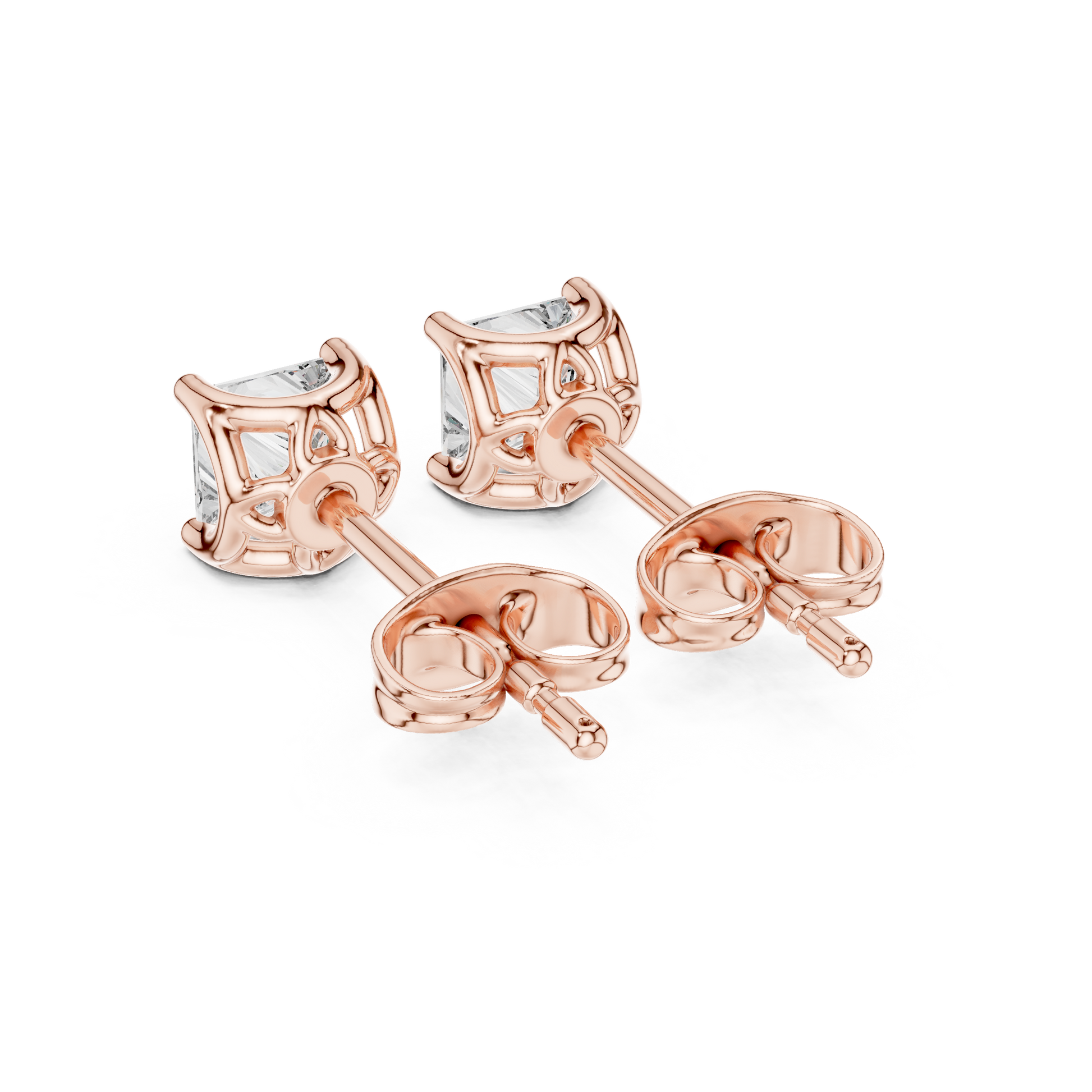 Princess Cut Lab Grown Diamond Stud Earrings in Rose Gold