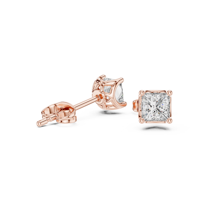 Princess Cut Lab Grown Diamond Stud Earrings in Rose Gold