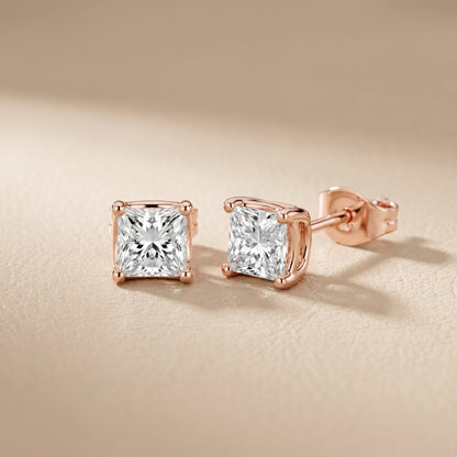Princess Cut Lab Grown Diamond Stud Earrings in Rose Gold