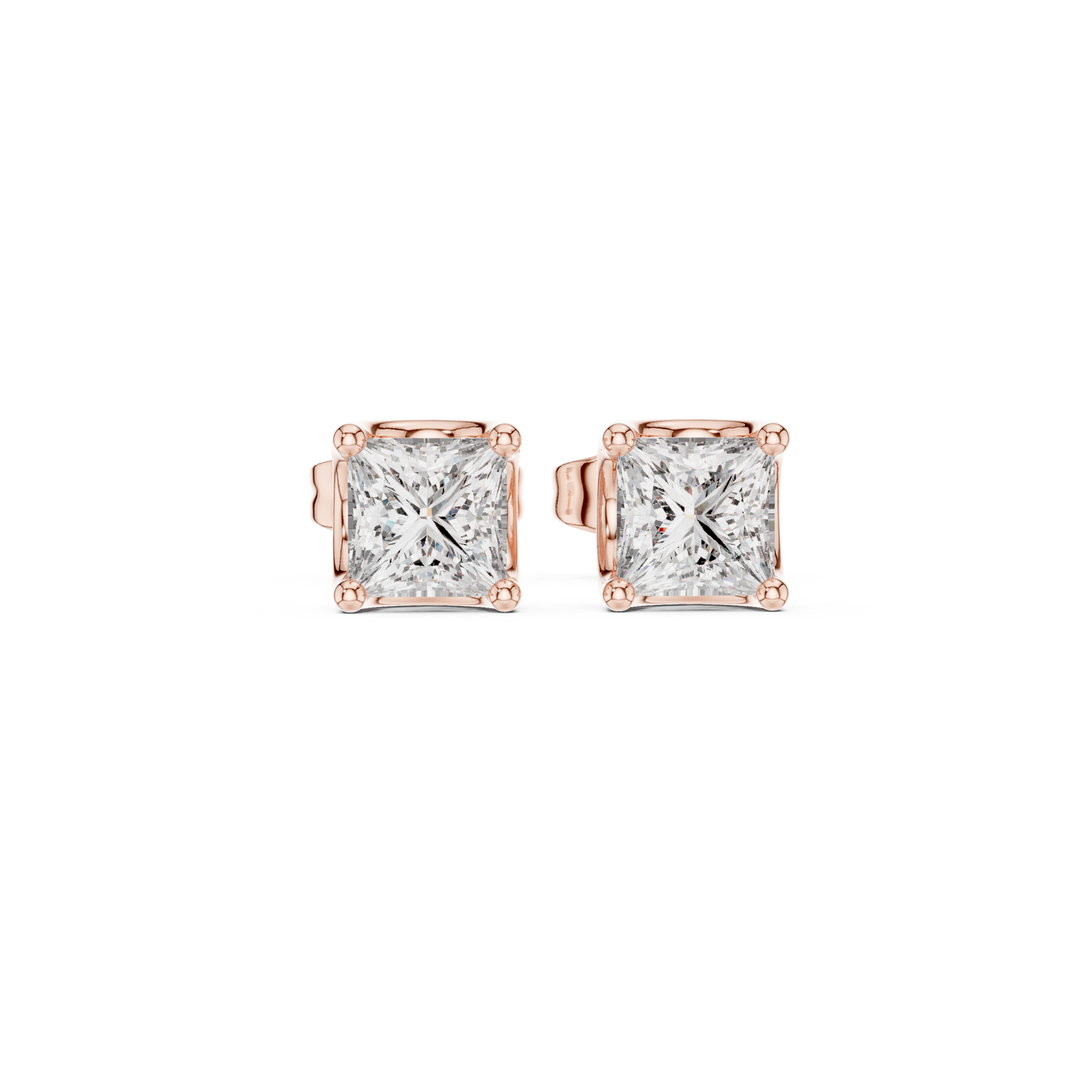 Princess Cut Lab Grown Diamond Stud Earrings in Rose Gold
