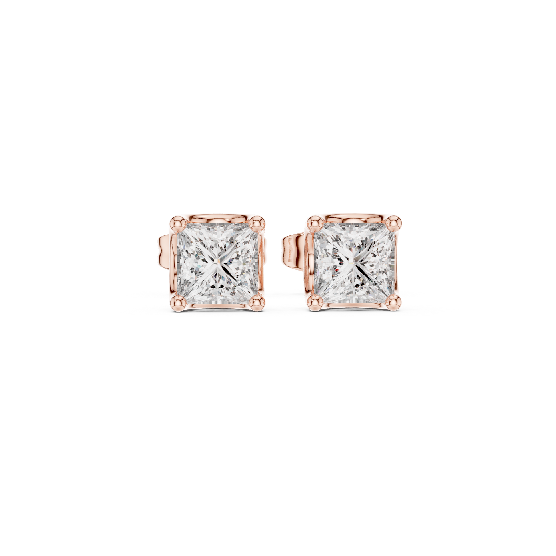Princess Cut Lab Grown Diamond Stud Earrings in Rose Gold