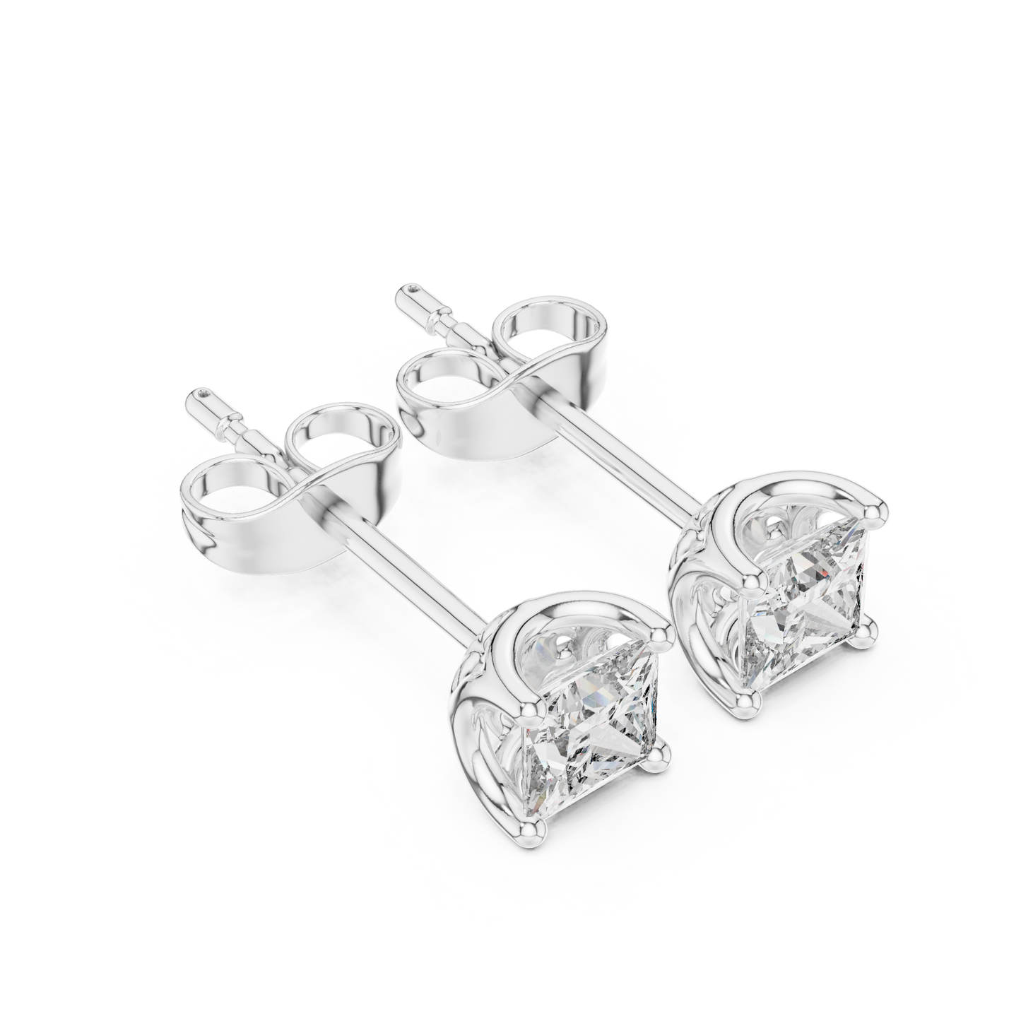 Princess Cut Lab Grown Diamond Stud Earrings in White Gold