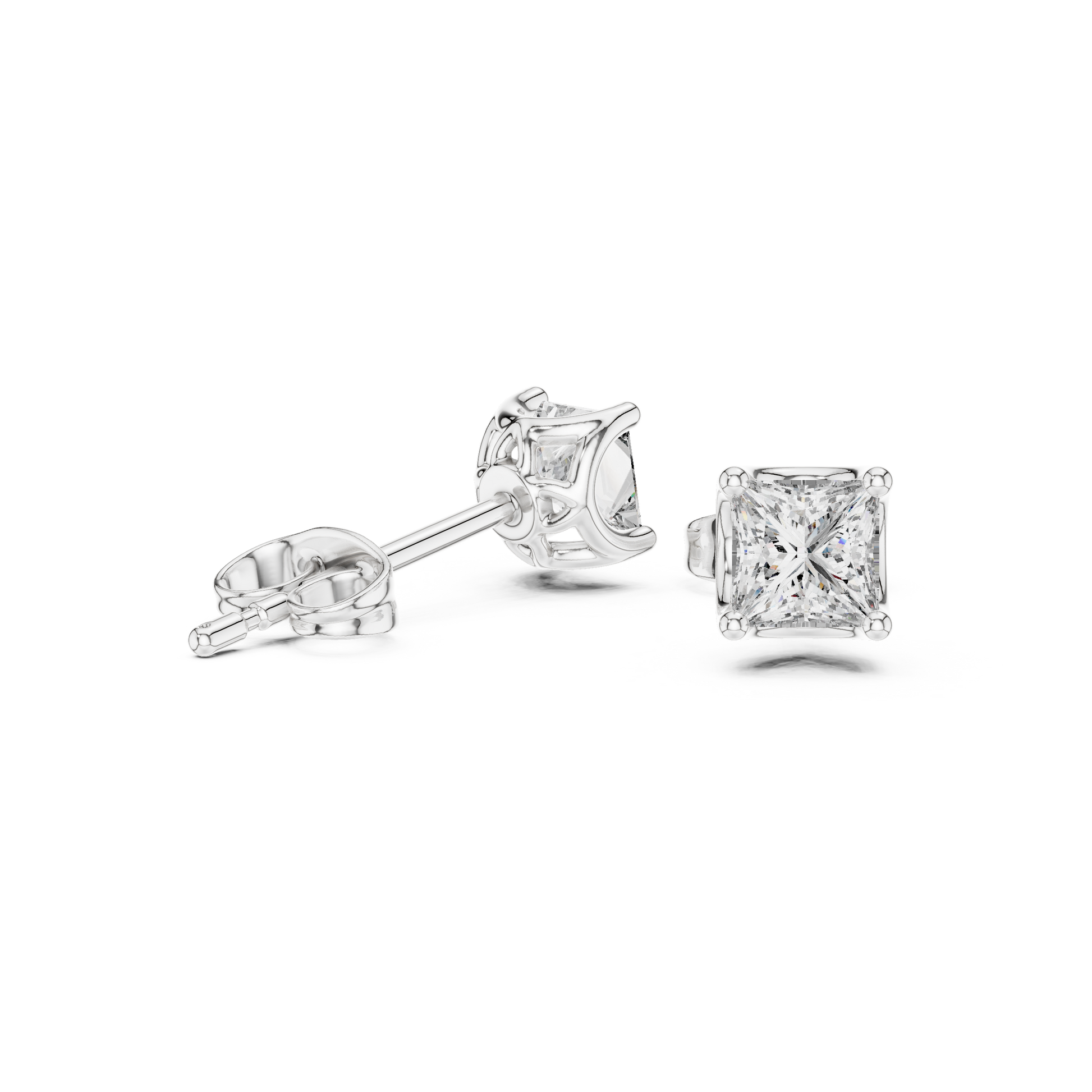 Princess Cut Lab Grown Diamond Stud Earrings in Silver