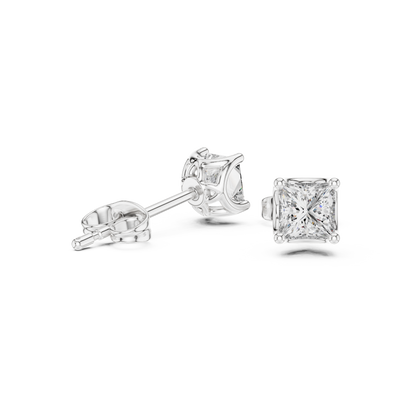Princess Cut Lab Grown Diamond Stud Earrings in Silver