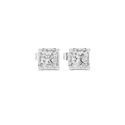 Princess Cut Lab Grown Diamond Stud Earrings in White Gold