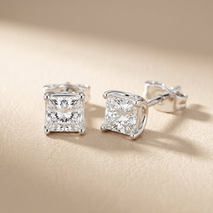 Princess Cut Lab Grown Diamond Stud Earrings in Silver