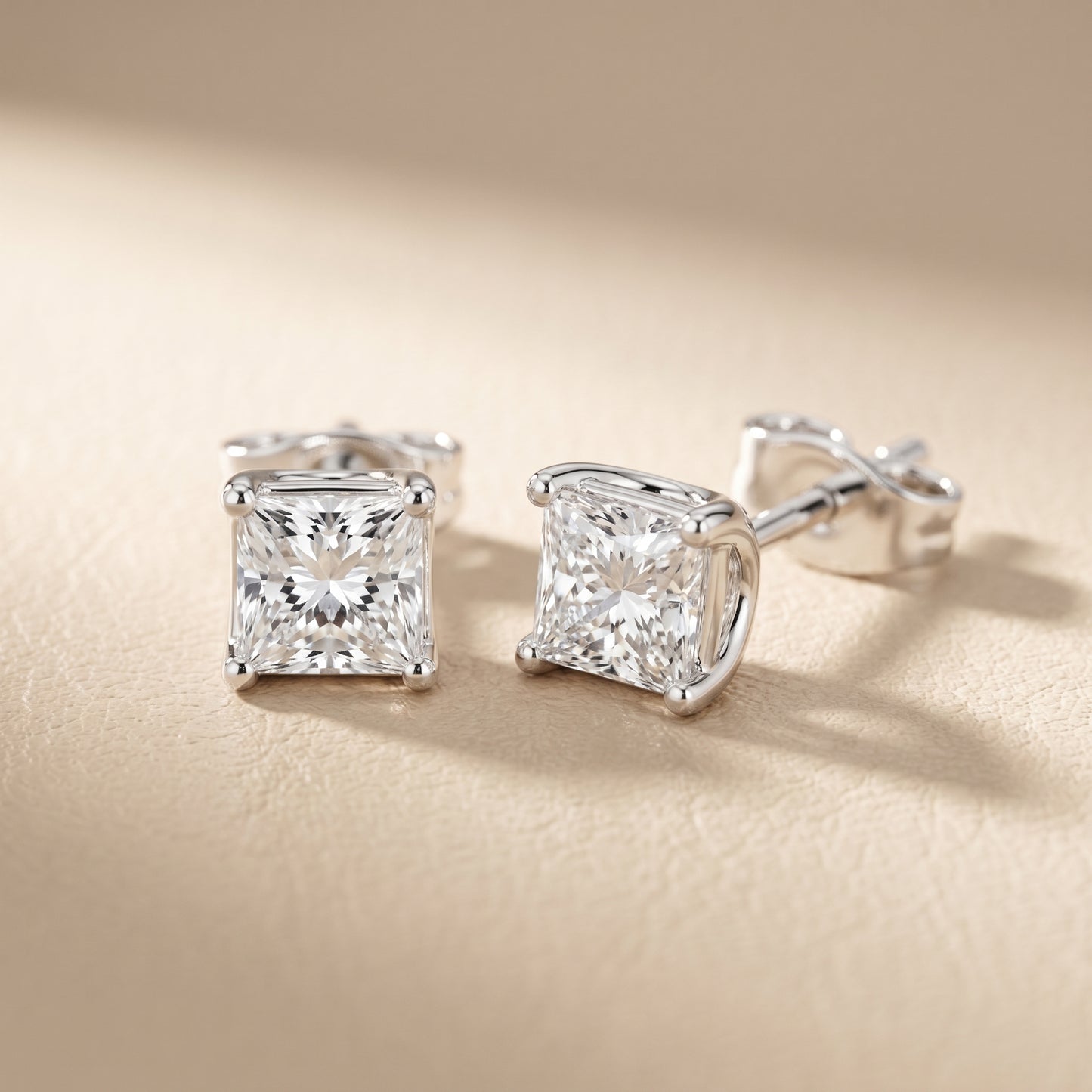 Princess Cut Lab Grown Diamond Stud Earrings in Platinum