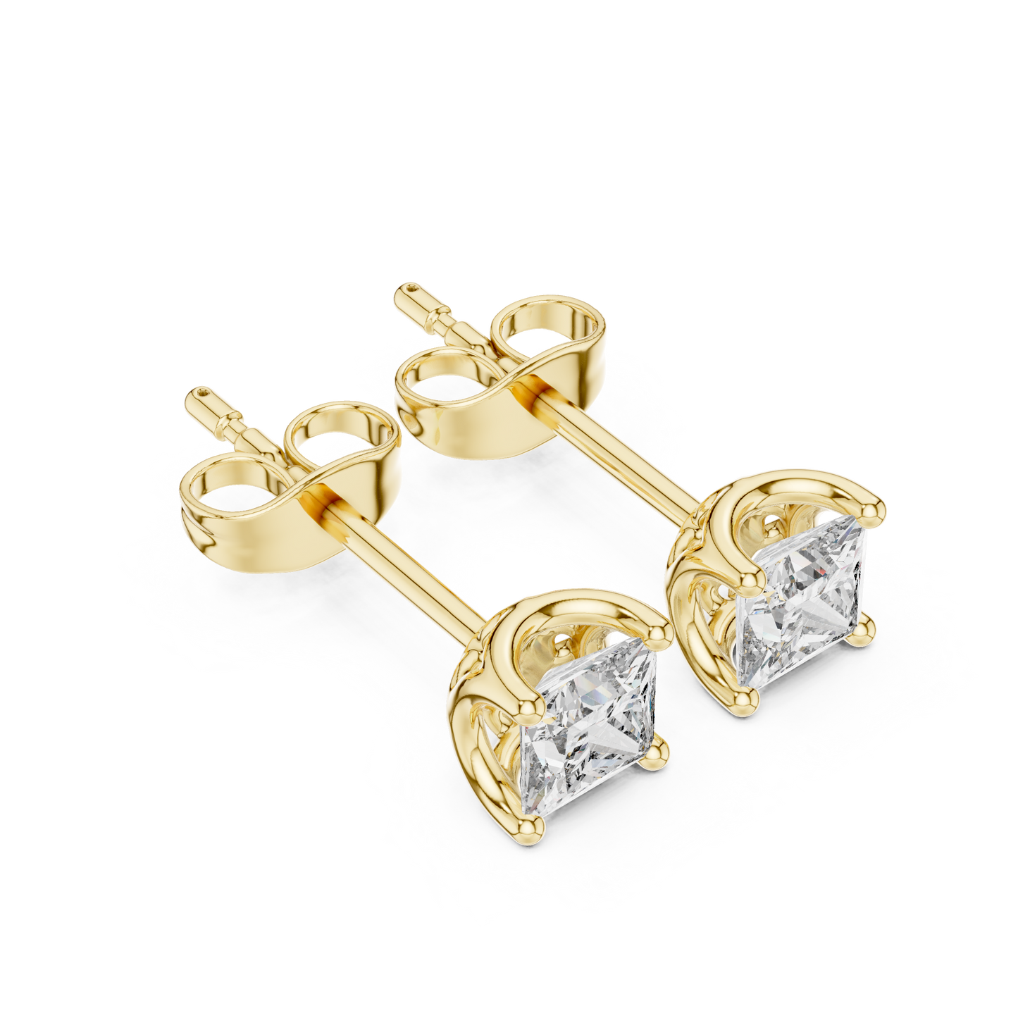 Princess Cut Lab Grown Diamond Stud Earrings in Yellow Gold