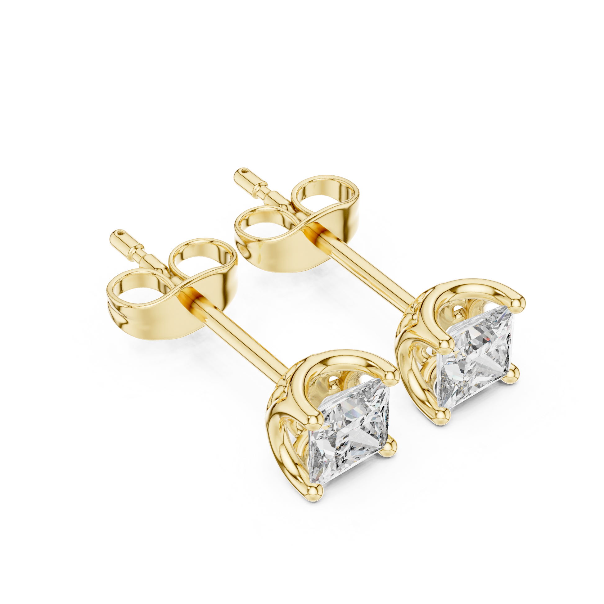Princess Cut Lab Grown Diamond Stud Earrings in Yellow Gold